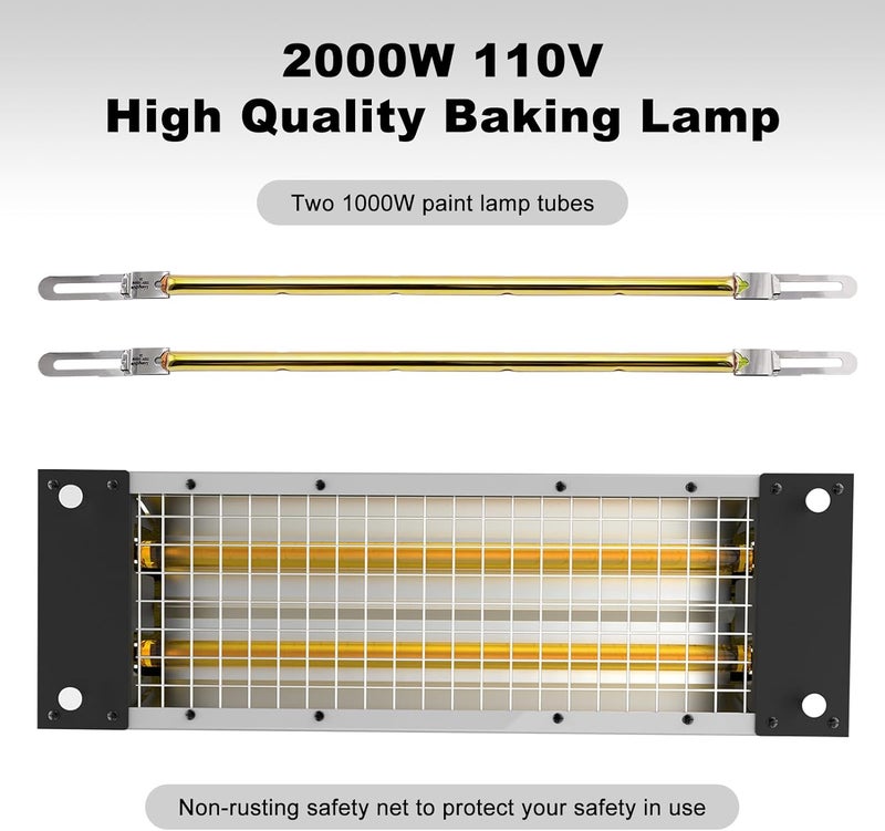 DATOUBOSS Infrared Paint Curing Lamp 2000W Paint Curing Lamp Heater Paint Dryer Lamp for Car Body Repair Paint Curing Systems 110V (DT-004) - Image 4